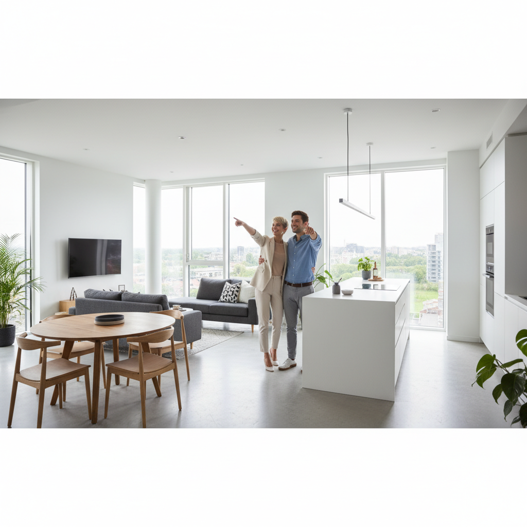Young couple viewing a modern apartment