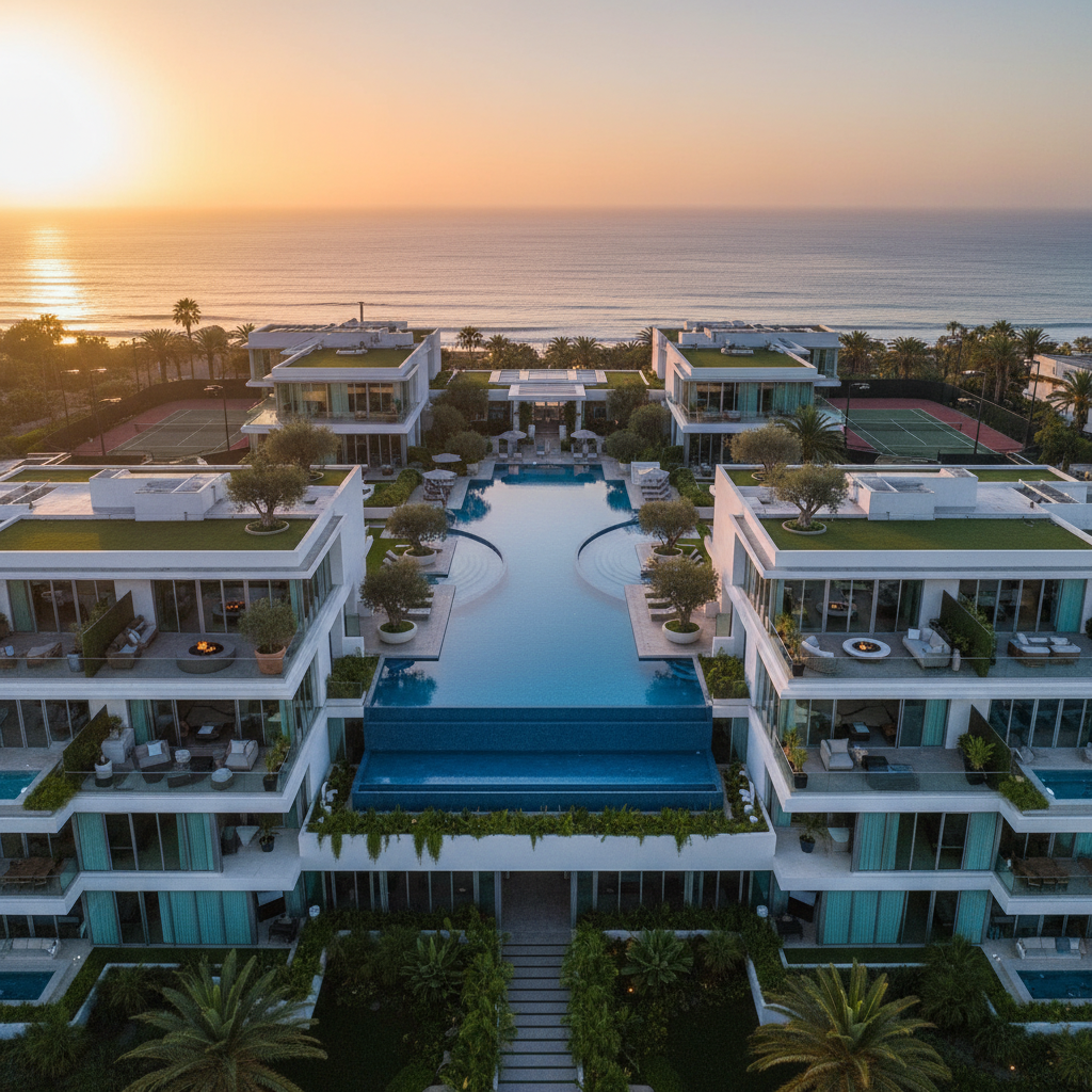 Aerial view of modern luxury residential development